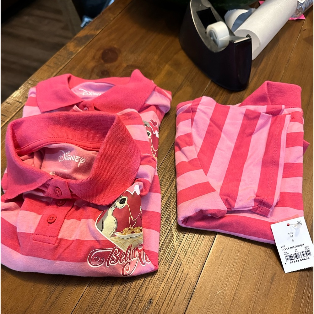 Disney Girls Pink Striped Cropped Lady & the Tramp Polo Shirt various sizes - Picture 5 of 12